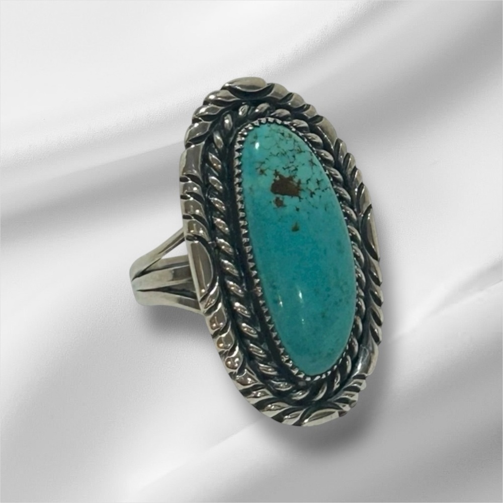 VINTAGE Ring Native American Indian Sterling Silver Turquoise Sturdy Size 10